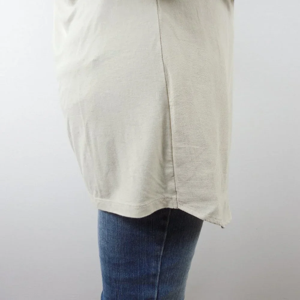 CHICO'S Top M Sz 1 Beige/Tan Knit Tunic Blouse Chiffon Overlay Relaxed Fit - Picture 7 of 11